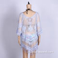 Light Blue Tassels Embroidered Dress Summer Beach Dress